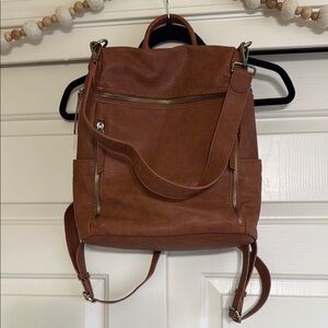 Brown Faux Leather Convertible Backpack